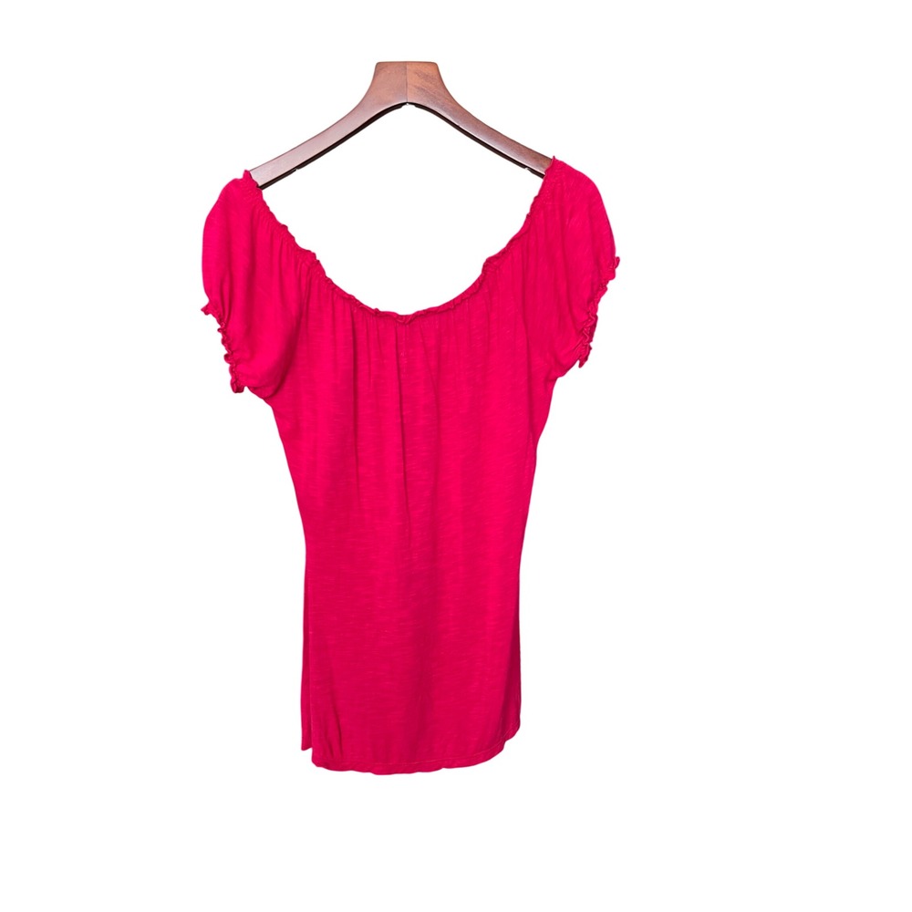 MKM Designs Women's Off Shoulder Short Sleeve Top Raspberry Rayon Size M - Picture 2 of 3